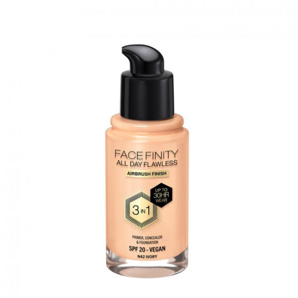 Max Factor Facefinity 3-in-1 All Day Flawless Liquid Foundation, SPF 20-42 Ivory, 30 ml