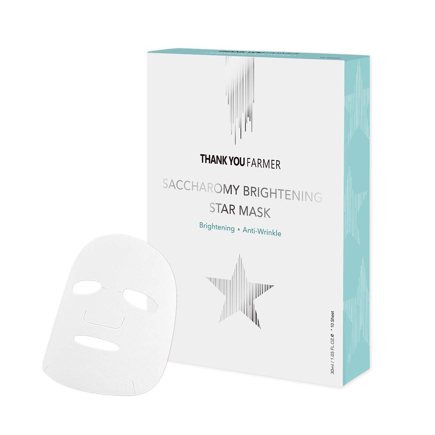 THANKYOU FARMER Saccharomy Brightening Star Masks (Box of 10 SHEETS) - Korean Face Mask Skincare
