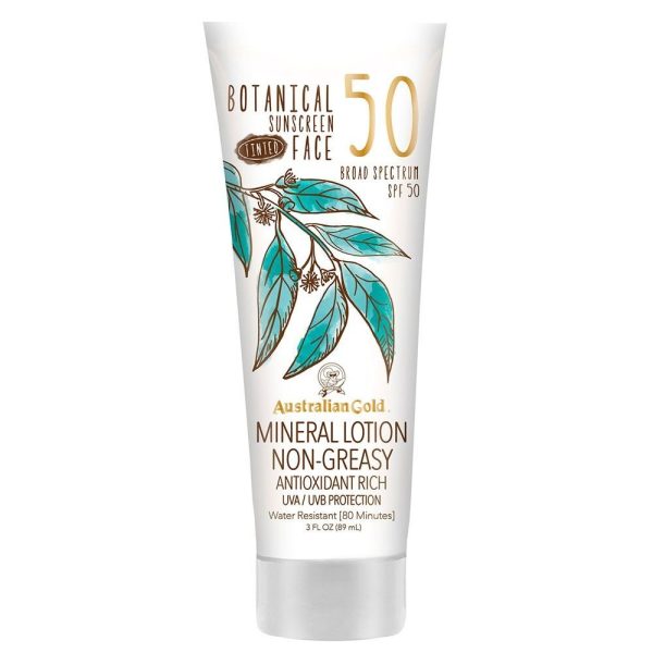 Australian Gold Botanical Sunscreen Tinted Face Mineral Lotion SPF 50, 3 Ounce | Broad Spectrum | Water Resistant x 200