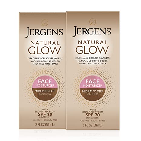''Jergens Natural Glow Face Self Tanner LOTION, SPF 20 Sunless TANNING, Medium to Deep Skin Tone Mois