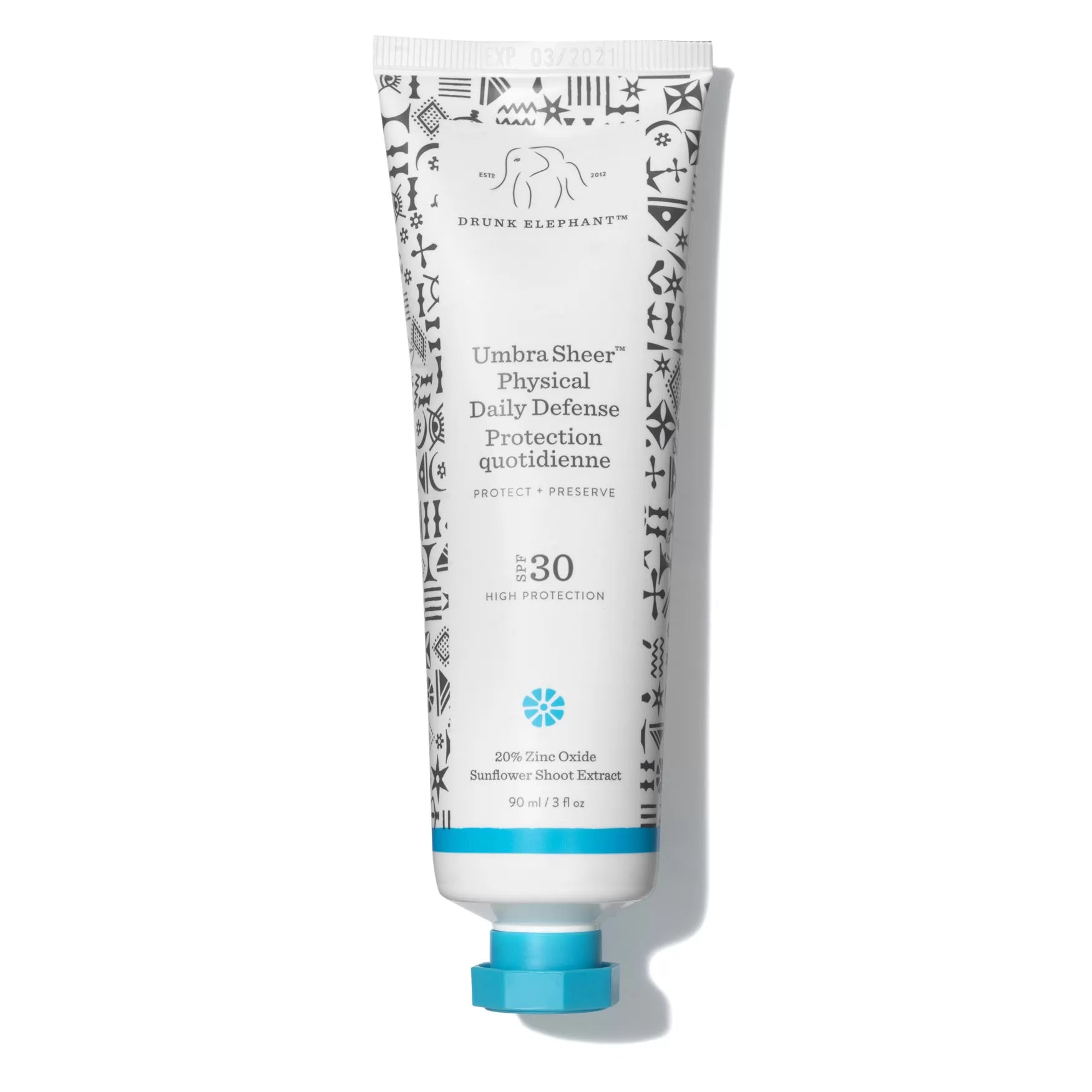 Drunk Elephant Umbra Sheer Daily Defense - Broad Spectrum SPF 30 SUNSCREEN with Marula Oil. (3 Ounce