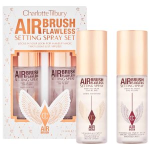 Charlotte Tilbury Setting Spray Duo Airbrush Flawless, Travel Size Gift Set::Original & White Tea of Bali Scented, Clear