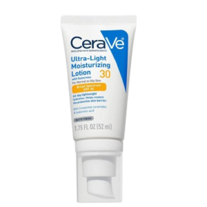 CeraVe Ultra-Light Moisturizing Lotion With SPF 30, Daily Face Moisturizer with SPF, Formulated with Hyaluronic Acid & Ceramides, Broad Spectrum SPF, Oil Free, Matte Finish, 1.7 Ounce